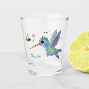 Cute bee hummingbird cartoon illustration shot glass