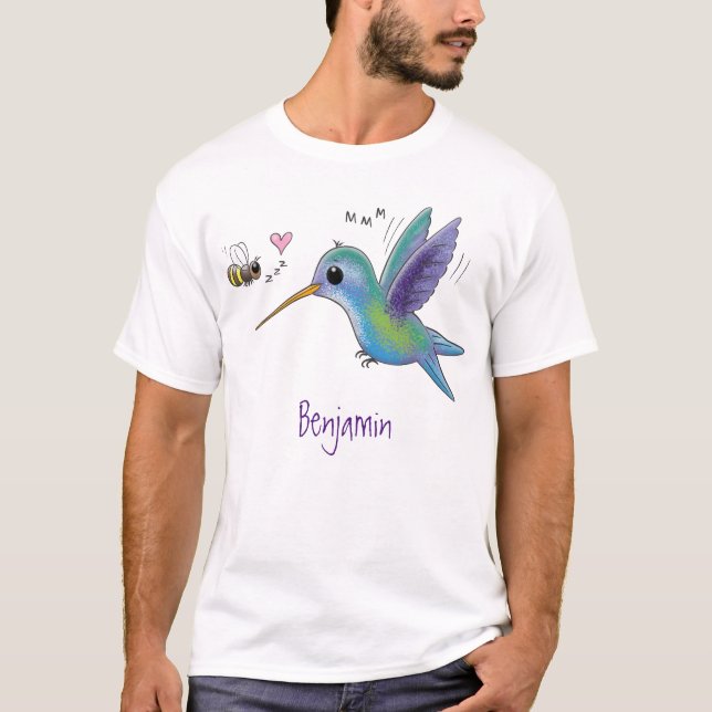 Cute bee hummingbird cartoon illustration T-Shirt (Front)