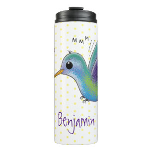Cute bee hummingbird cartoon illustration thermal tumbler