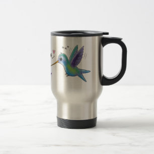 Cute bee hummingbird cartoon illustration travel mug