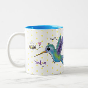 Cute bee hummingbird cartoon illustration Two-Tone coffee mug