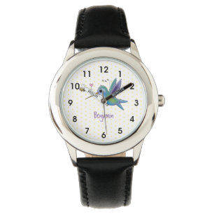 Cute bee hummingbird cartoon illustration watch