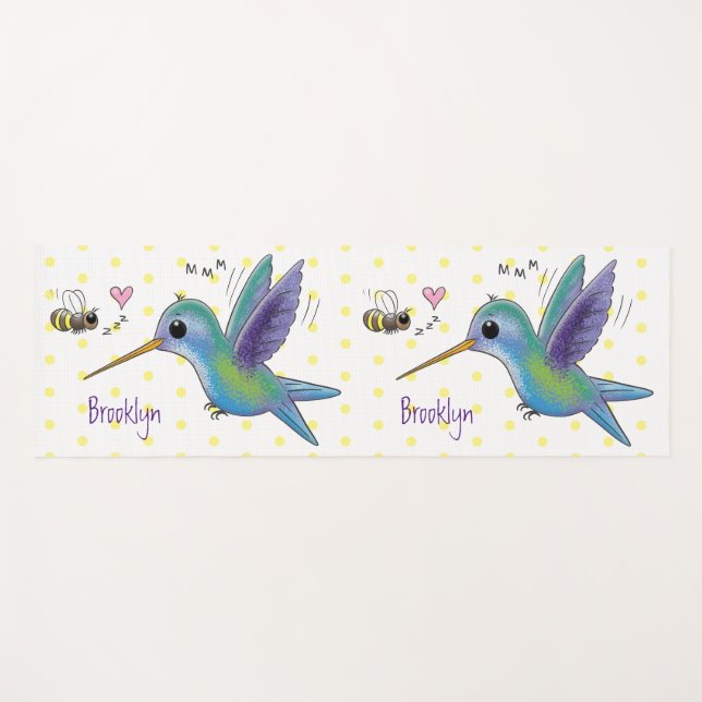 Cute bee hummingbird cartoon illustration yoga mat (Front (Horizontal))