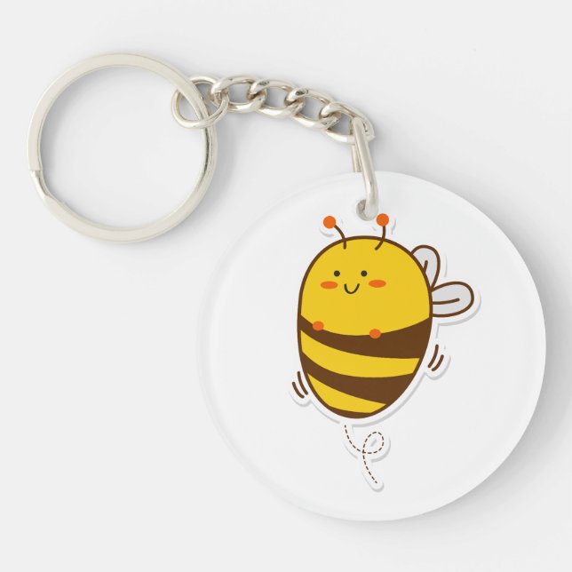 Cute Bee Kawaii Drawing Key Ring (Front)