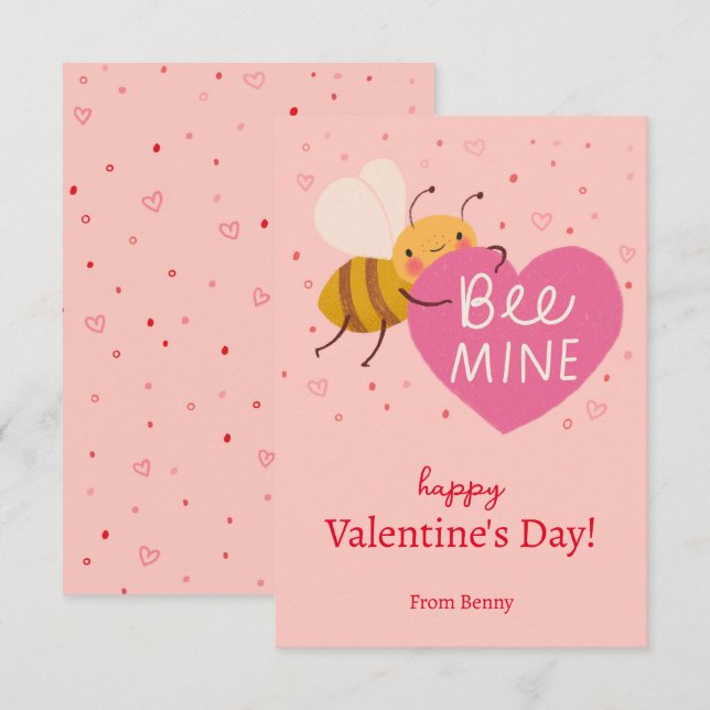 Cute Bee Kids Classroom Valentine Note Card (Front/Back)