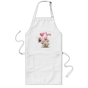 Cute Bee Love Heart Balloon Spring Flowers Long Apron