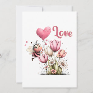 Cute Bee Love Heart & Floral Holiday Card