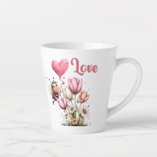 Cute Bee Love Heart & Floral  Latte Mug (Right)