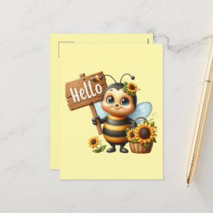 Cute bee lovers hello holiday postcard