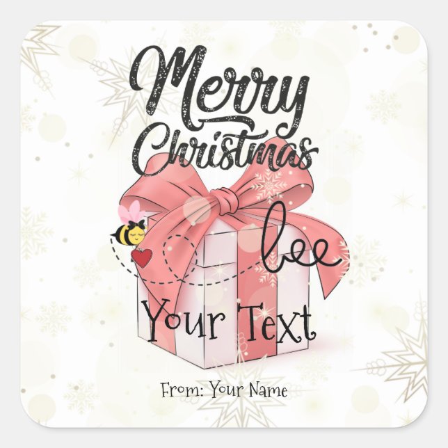 Cute Bee Merry Christmas Custom  Square Sticker (Front)