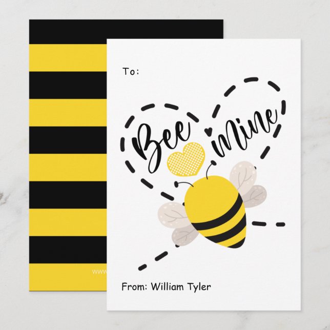 Cute Bee Mine Classroom Valentines Day  Holiday Card (Front/Back)