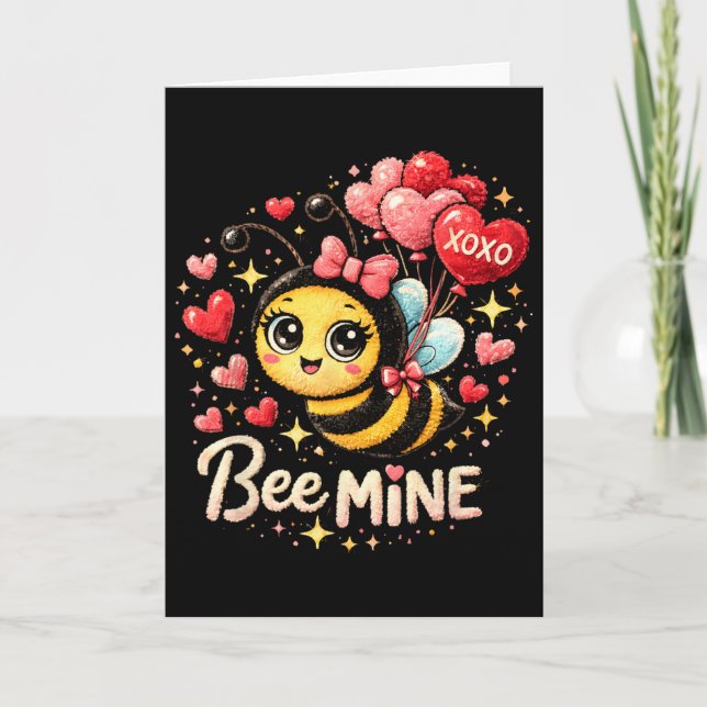 Cute Bee Mine Valentine Design With Hearts And Llo Card (Front)