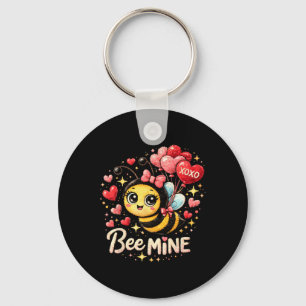 Cute Bee Mine Valentine Design With Hearts And Llo Key Ring