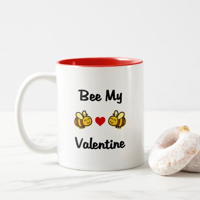 Cute Bee My Valentine Bumble Bees Light-Colour Two-Tone Coffee Mug (With Donut)