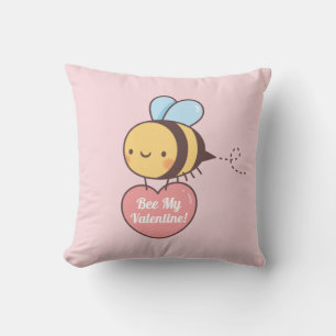 Cute Bee My Valentine Doodle Pink Cushion