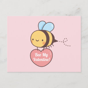 Cute Bee My Valentine Pun Doodle Postcard