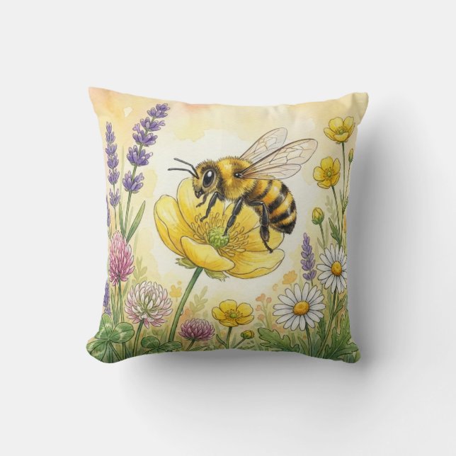 Cute Bee On A Flower Tiny Insects  Cushion (Front)