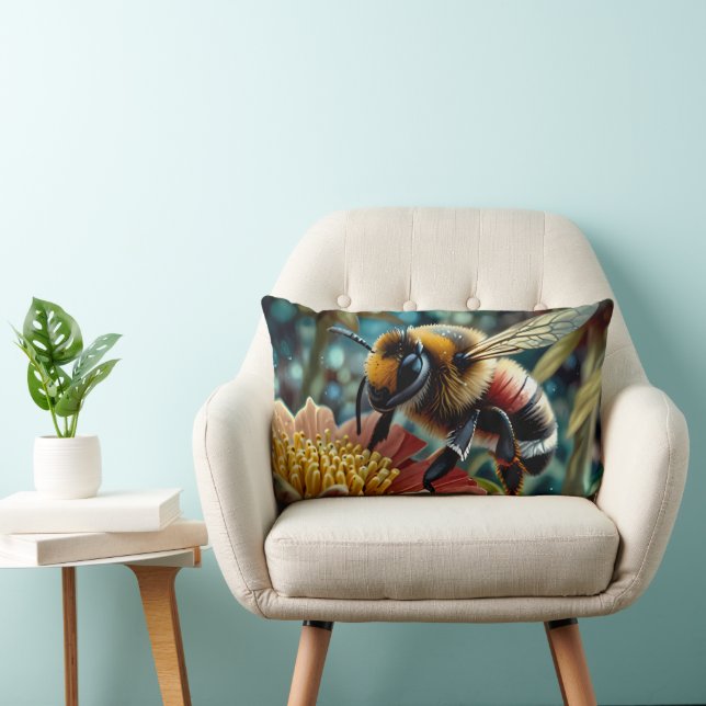 Cute Bee On Flower  Lumbar Cushion (Chair)