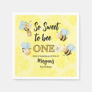 Cute Bee One Yellow Black First Birthday Party Napkin