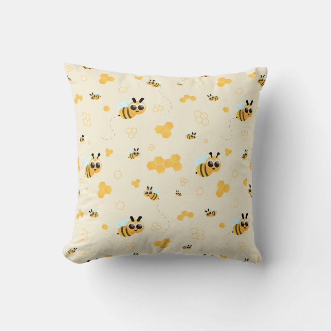 Cute Bee Pattern and Honey Comb Cushion (Front)