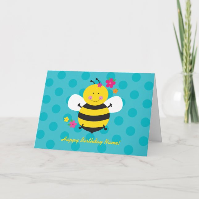 Cute Bee Personalised Birthday Greeting Card (Front)