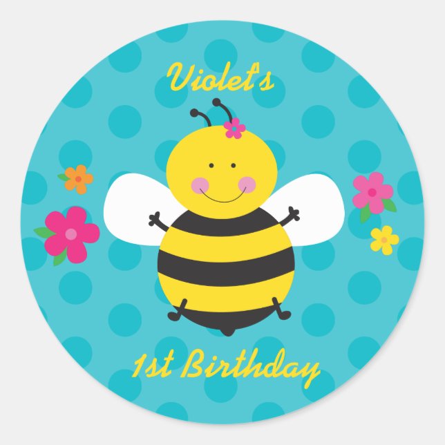 Cute Bee Personalised Sticker for gifts and favour (Front)