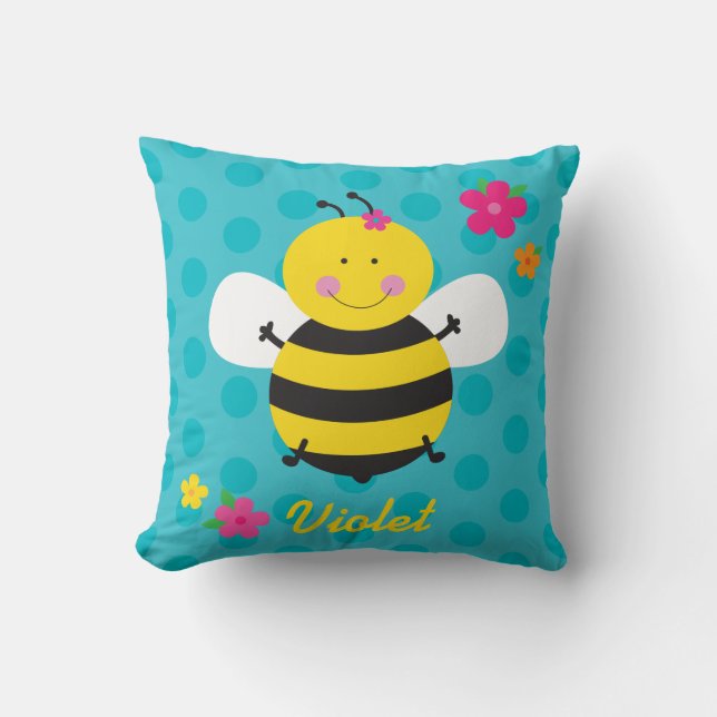 Cute Bee Personalised Throw Pillow (Front)