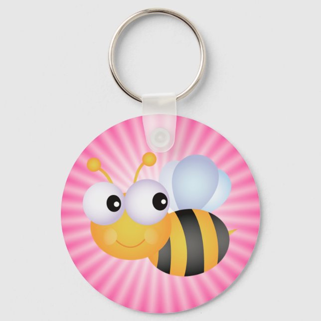 Cute Bee; Pink Key Ring (Front)