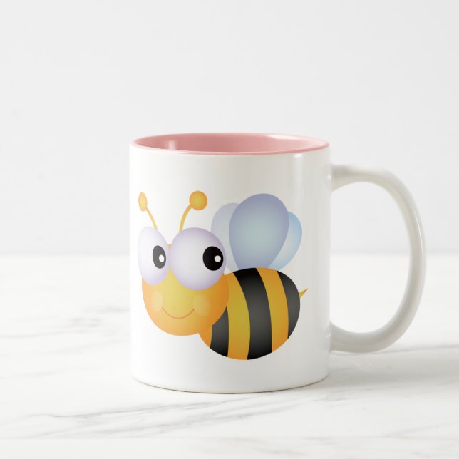 Cute Bee; Pink Two-Tone Coffee Mug (Right)