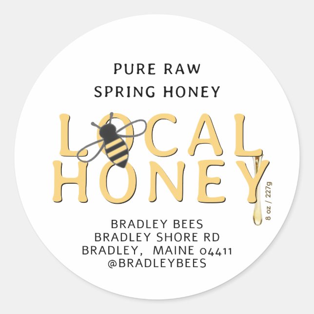 Cute Bee Raw Local Spring Honey with Honey Drip Classic Round Sticker (Front)