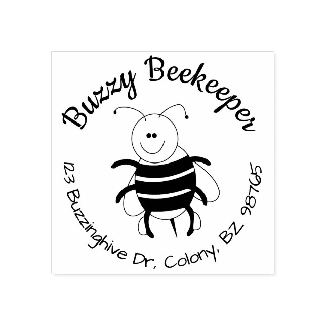 Cute Bee Round Return Address Stamp Personalised (Imprint)