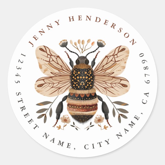Cute Bee Round Stickers (Front)