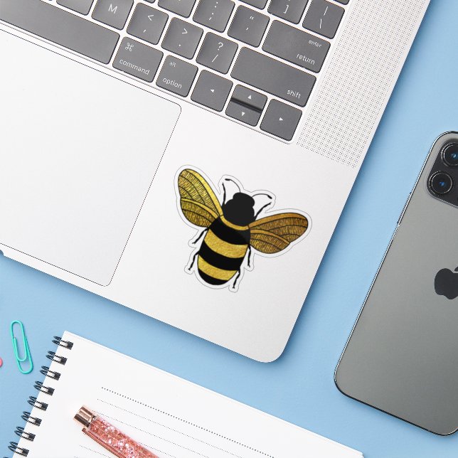 CUTE BEE SHINY YELLOW GOLD BLACK BUMBLEBEE CONTOUR (Laptop w/ iPhone)