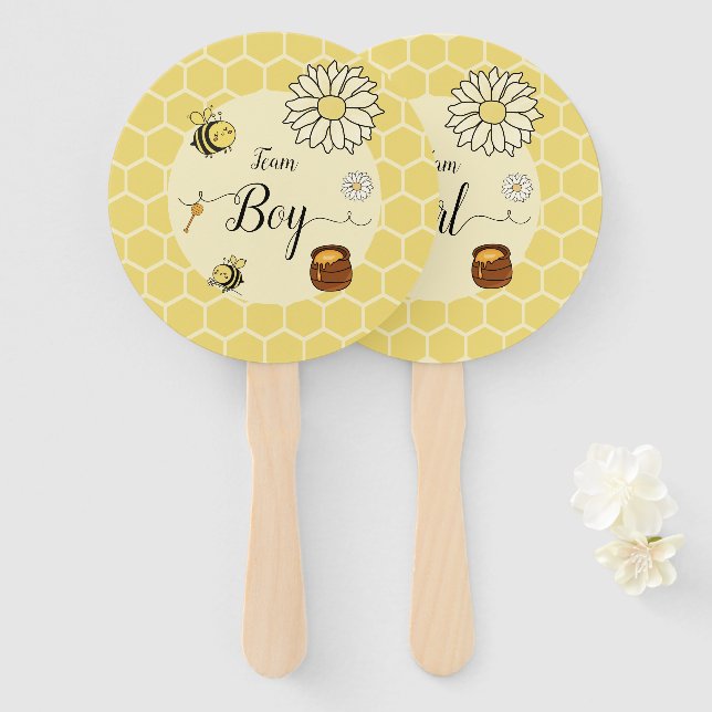 Cute Bee & Sweet Honey Baby Shower Gender Reveal Hand Fan (Front and Back)