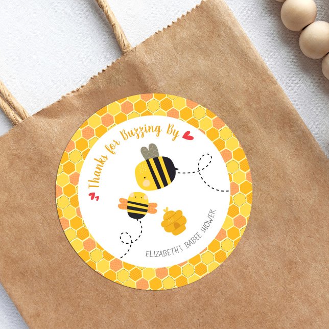 Cute Bee Thanks for Buzzing By Kawaii Baby Shower Classic Round Sticker (Creator Uploaded)