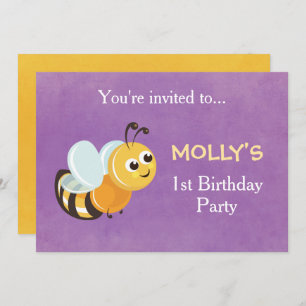 Cute Bee Theme 1st Birthday Party Invitation Card
