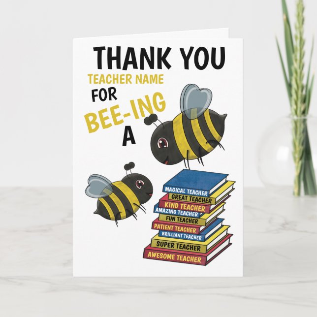 Cute Bee Themed Amazing Teacher Thank You Card (Front)