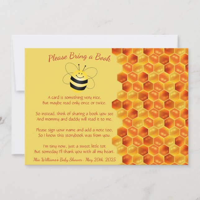 Cute Bee Themed Baby Shower Bring a Book Invitation (Front)