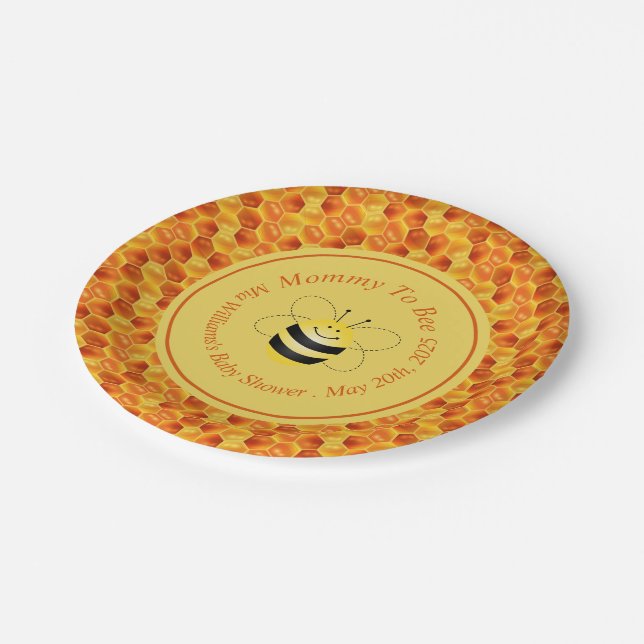 Cute Bee Themed Baby Shower Paper Plate (Angled)