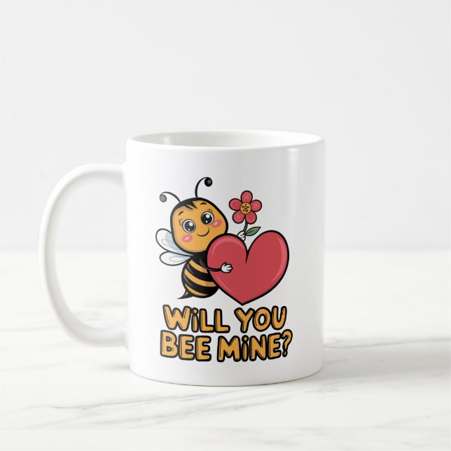 Cute Bee Valentine – "Will You Bee Mine?" Coffee Mug (Left)