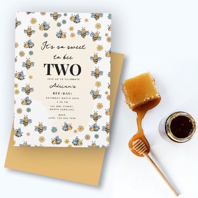 Cute Bee & Wildflowers Kids Birthday Party Invitation (Cute Bee & Wildflowers Kids Birthday Party Invitation)