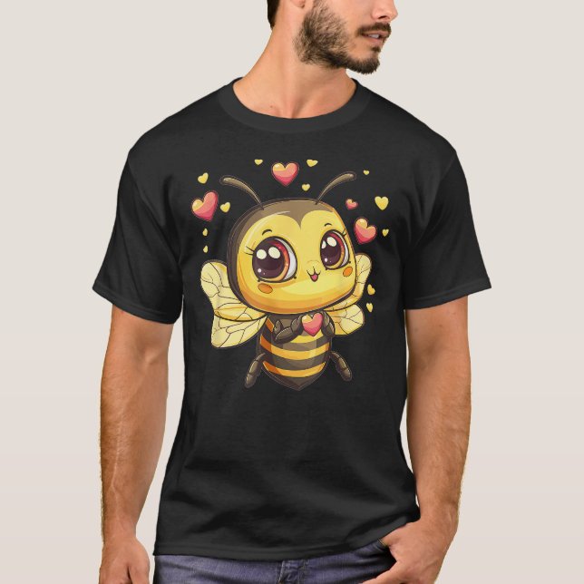Cute Bee With Hearts I Kids Bee T-Shirt (Front)