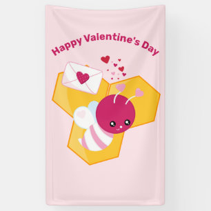 Cute Bee with Pink Valentine Hearts Banner