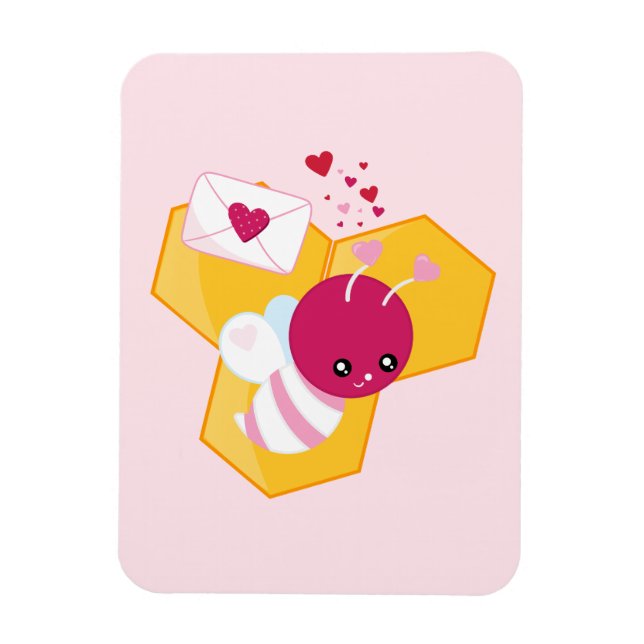 Cute Bee with Pink Valentine Hearts Magnet (Vertical)