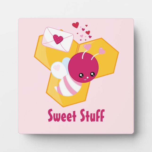 Cute Bee with Pink Valentine Hearts Sweet Stuff Plaque (Front)