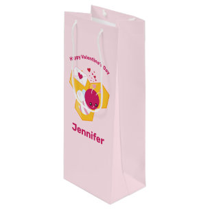 Cute Bee with Pink Valentine Hearts Wine Gift Bag