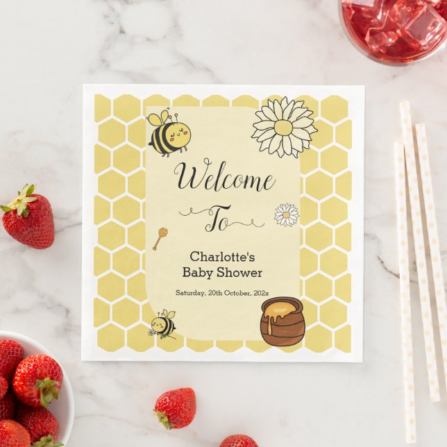 Cute Bee with Sweet Honey Baby Shower Napkin (Insitu)
