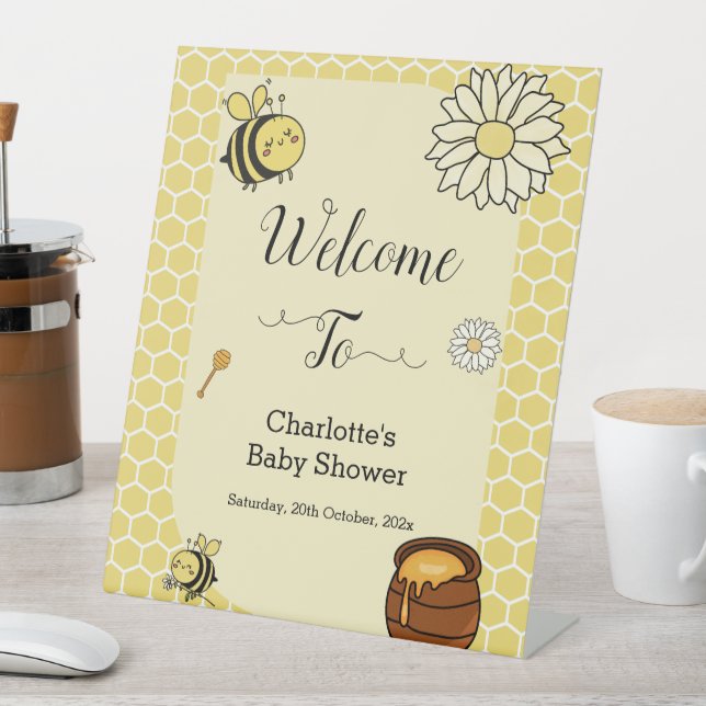 Cute Bee with Sweet Honey Baby Shower Welcome Pedestal Sign (In SItu)