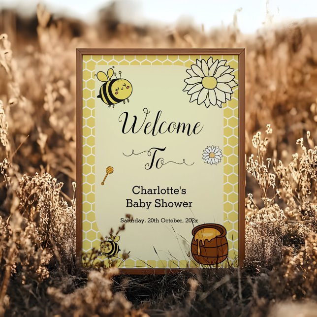 Cute Bee with Sweet Honey Baby Shower Welcome Sign (Creator Uploaded)