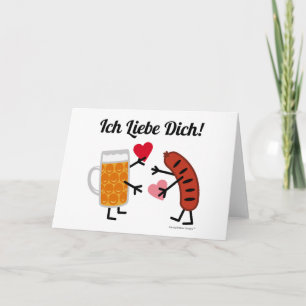 Cute Beer & Bratwurst Ich Liebe Dich! (I Love You) Holiday Card
